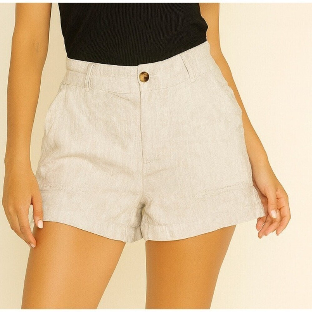 Lou & Grey Loft collaboration shorts linen khaki pull on pockets lightweight MD